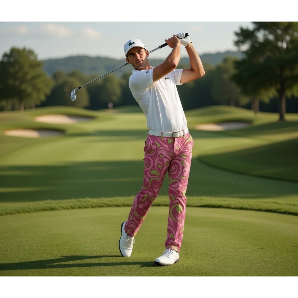 Loudmouth Golf Mens 32x34 Pink Green Psychedelic Swirl Cotton Lycra Pants